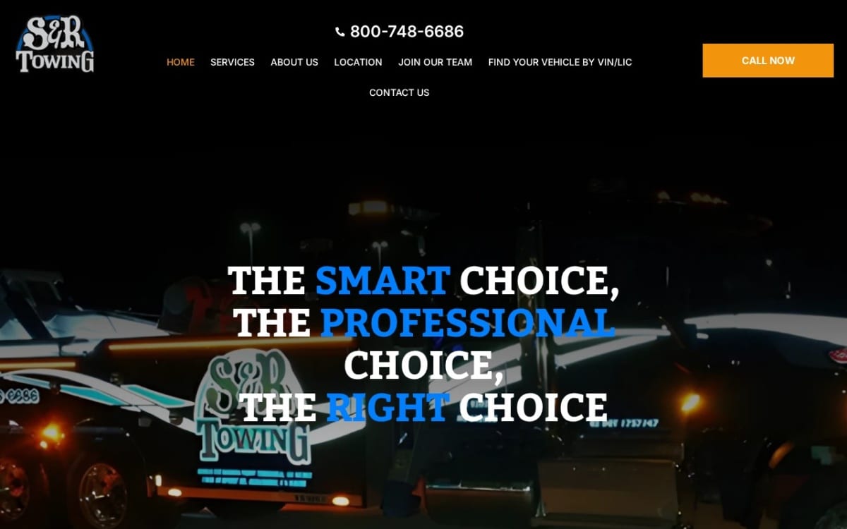 S & R Towing Inc. - Oceanside towing website homepage