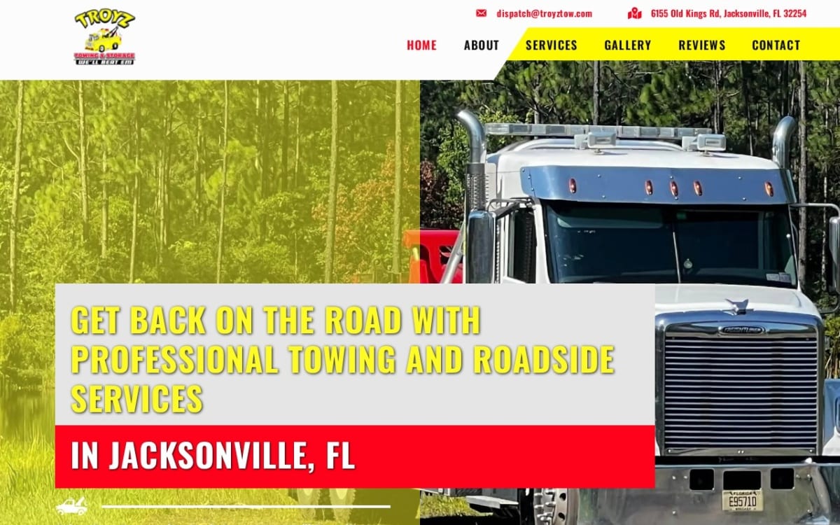 Troyz Towing & Storage towing website homepage