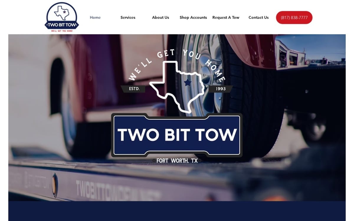 Two Bit Tow towing website homepage