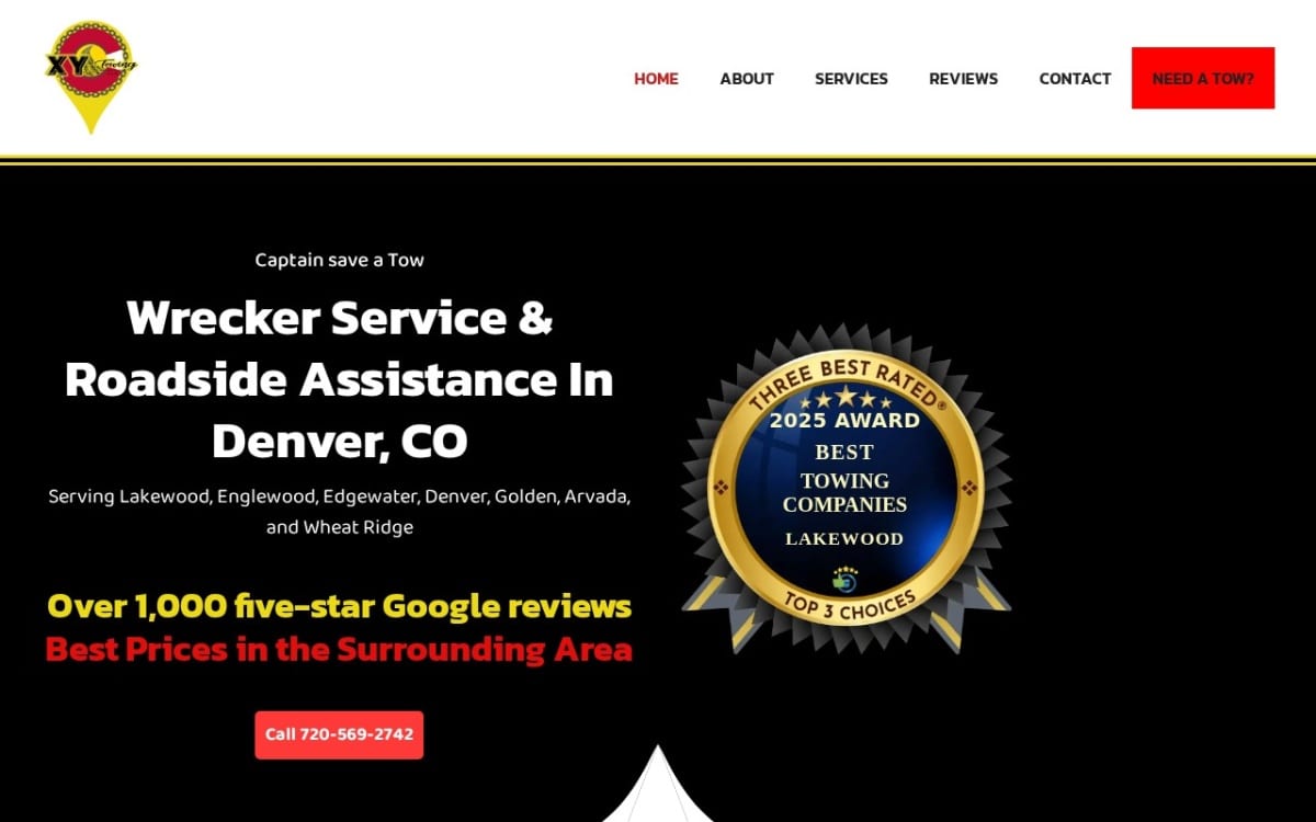 XY Towing towing website homepage
