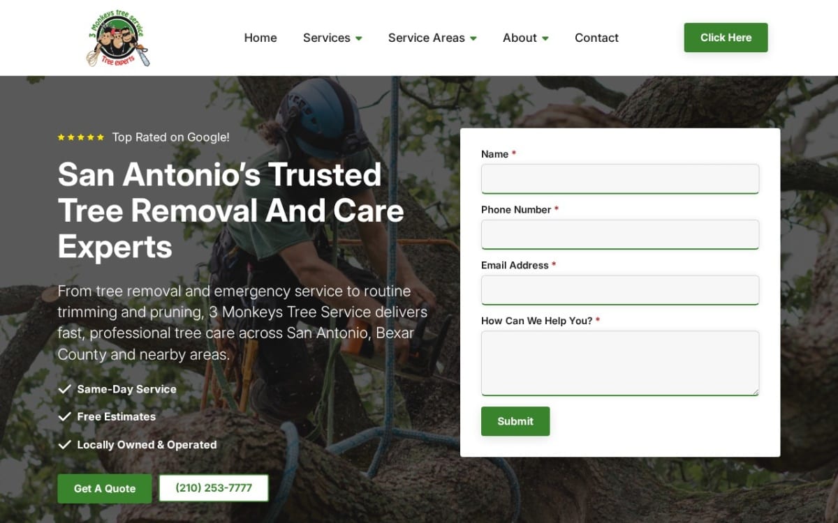 3 Monkeys Tree Service tree service website homepage