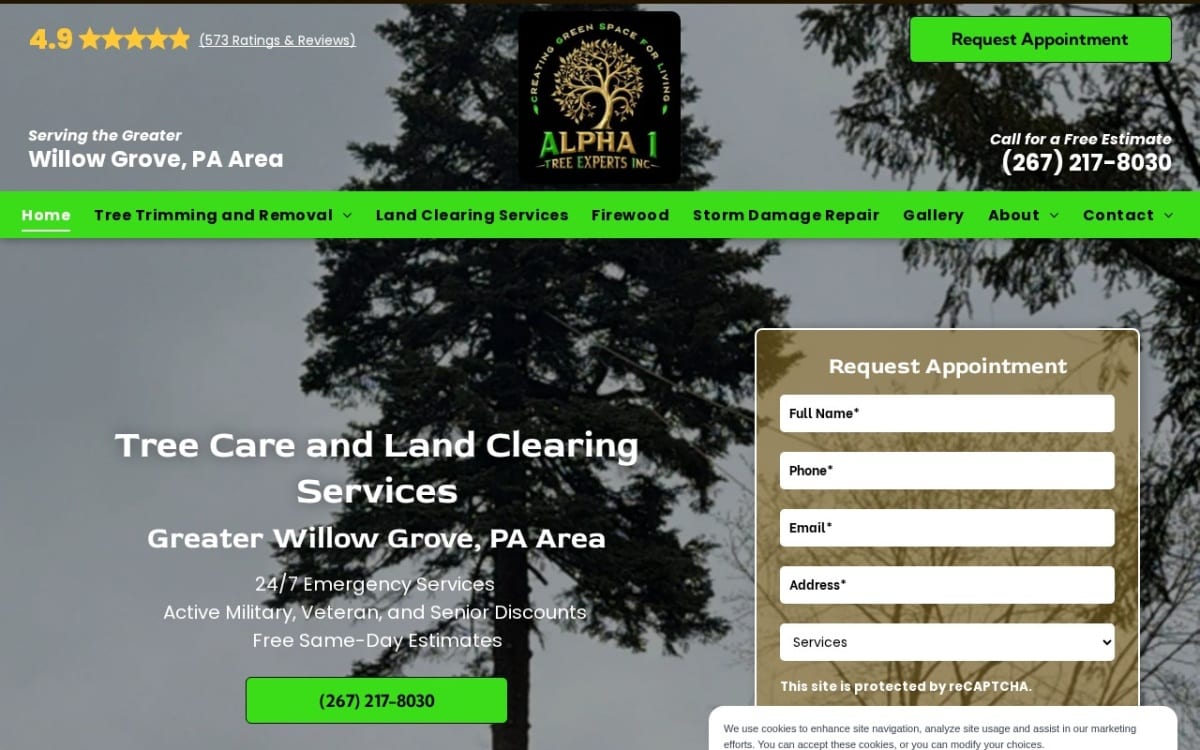 Alpha 1 Tree Experts Inc tree service website homepage