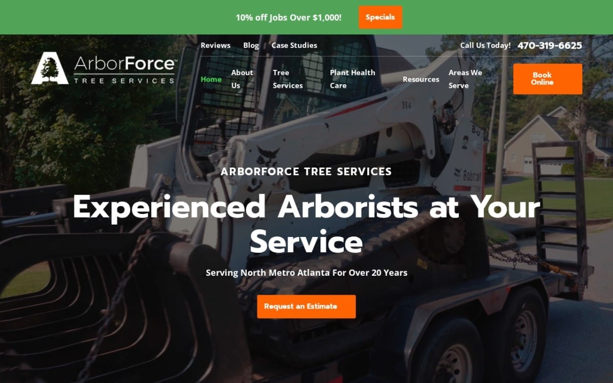 ArborForce Tree Services tree service website homepage