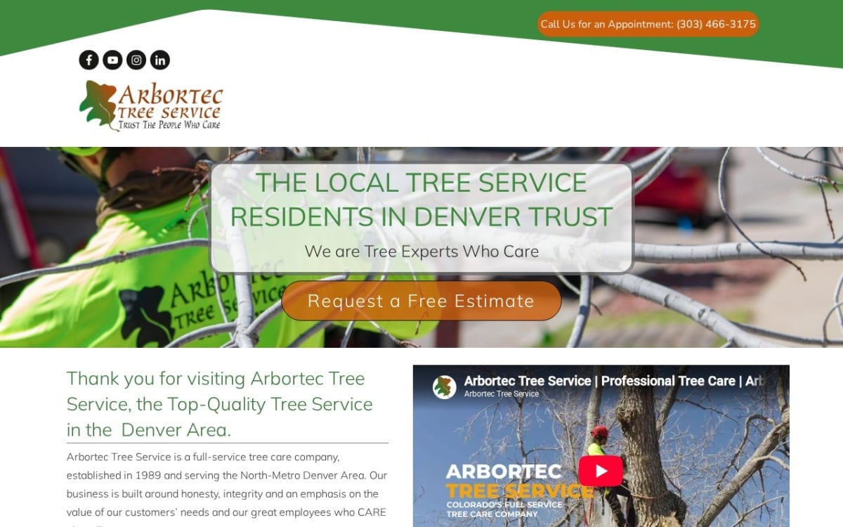 Arbortec Tree Service tree service website homepage