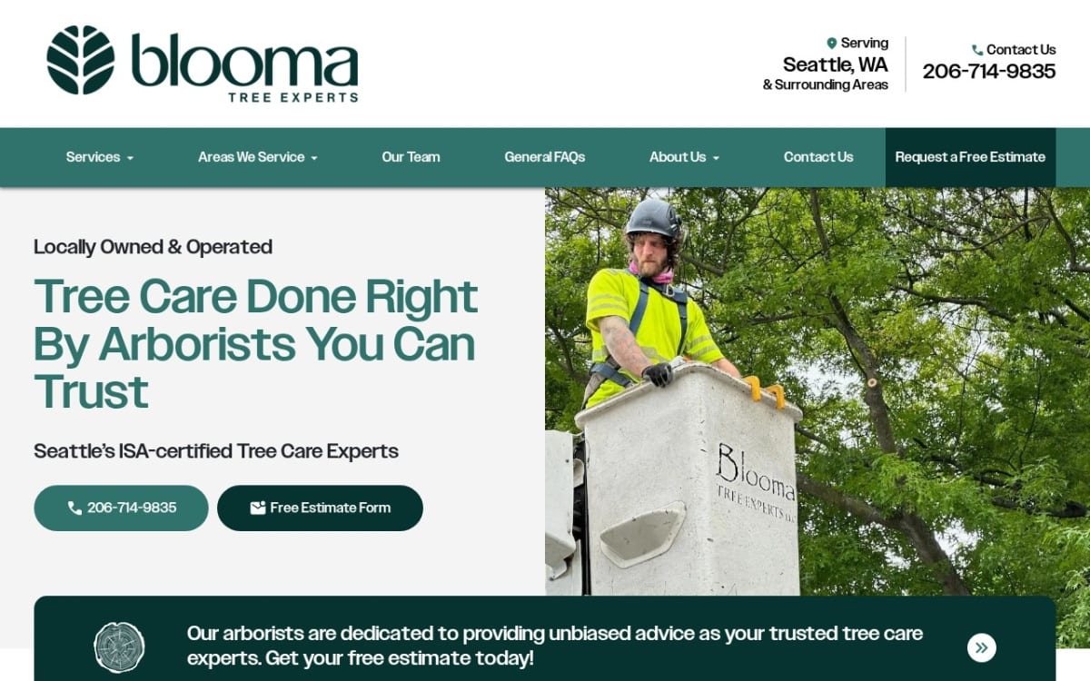 Blooma Tree Experts tree service website homepage