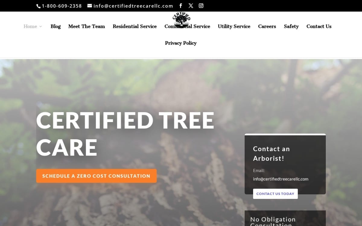 Certified Tree Care tree service website homepage