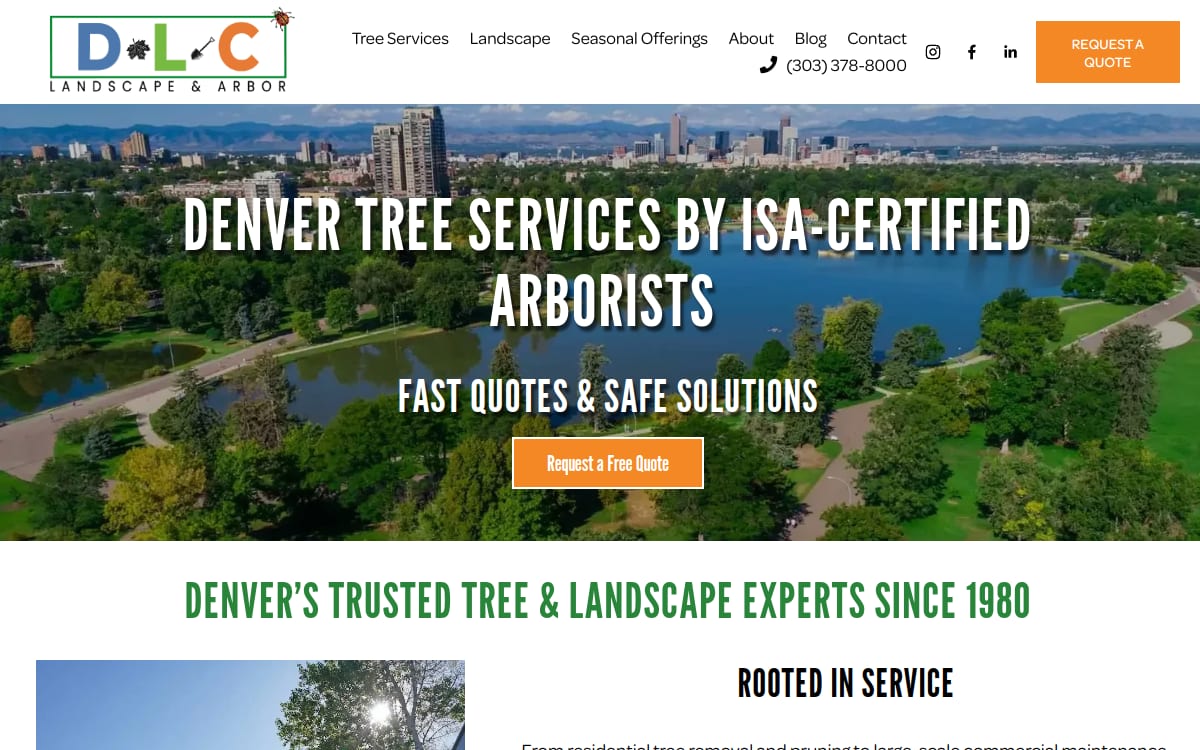 DLC Arbor Services tree service website homepage