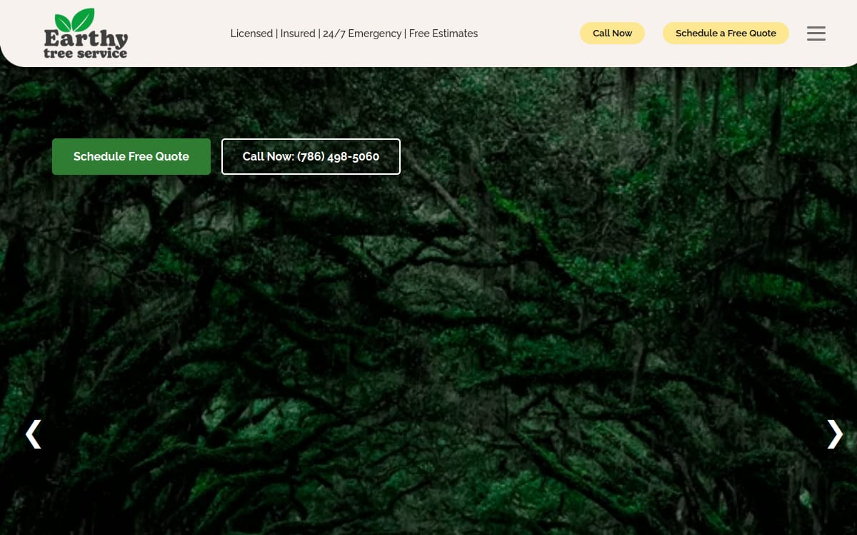 Earthy Tree Service tree service website homepage