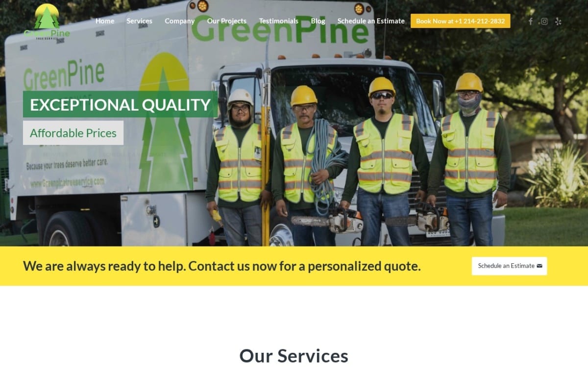 Green Pine Tree Services tree service website homepage