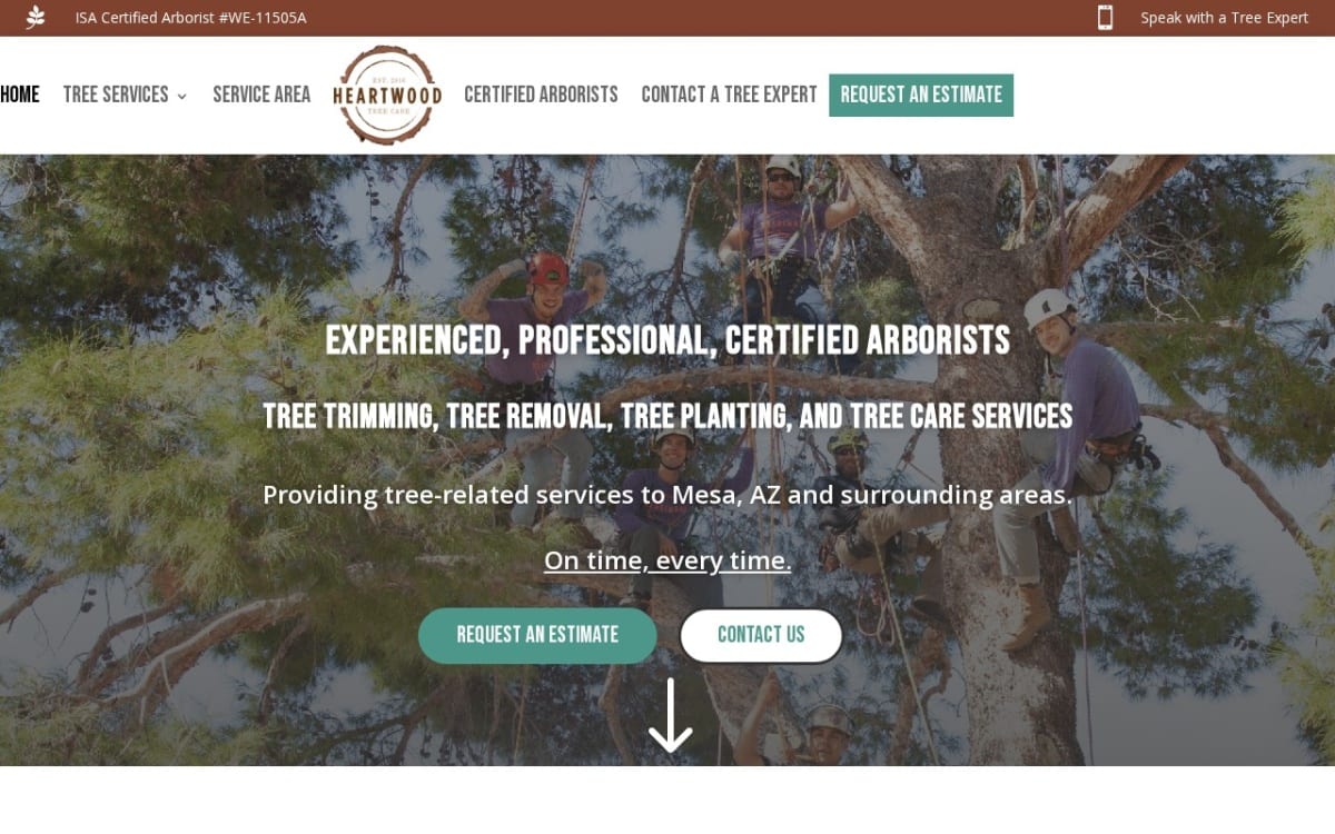 Heartwood Tree Care tree service website homepage