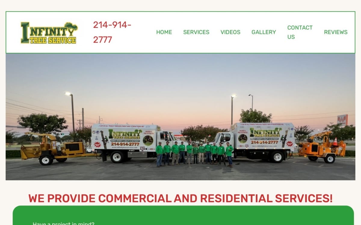 Infinity Tree Service tree service website homepage