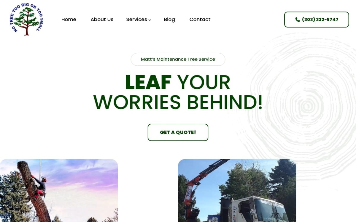 Matt's Maintenance Tree Service tree service website homepage