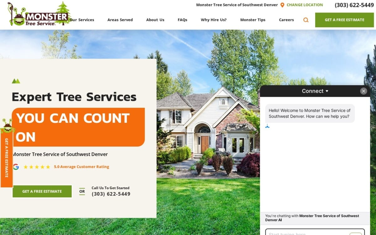 Monster Tree Service of Southwest Denver tree service website homepage