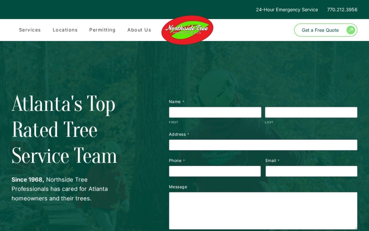 Northside Tree Professionals tree service website homepage