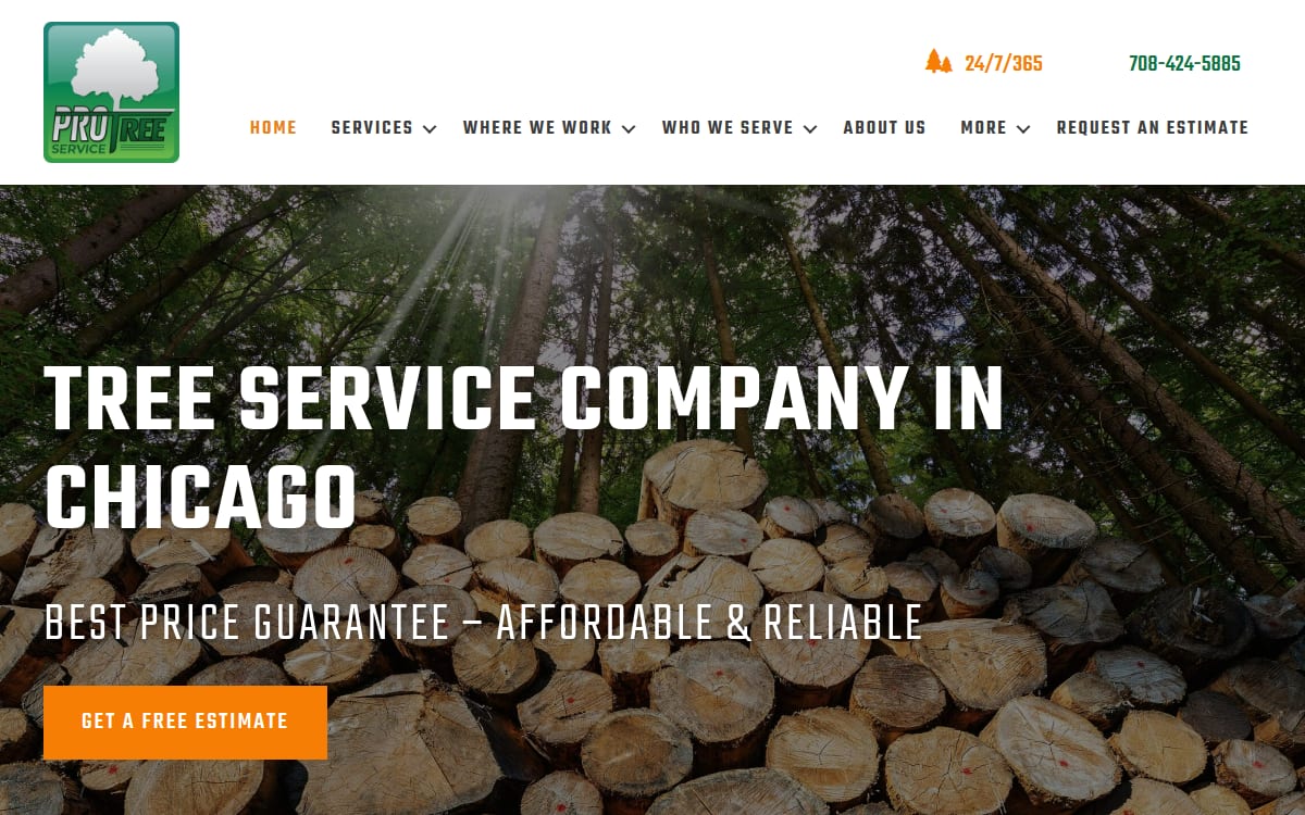 Pro Tree Service tree service website homepage