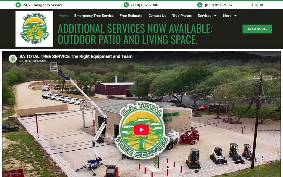 S.A. Total Tree Service tree service website homepage