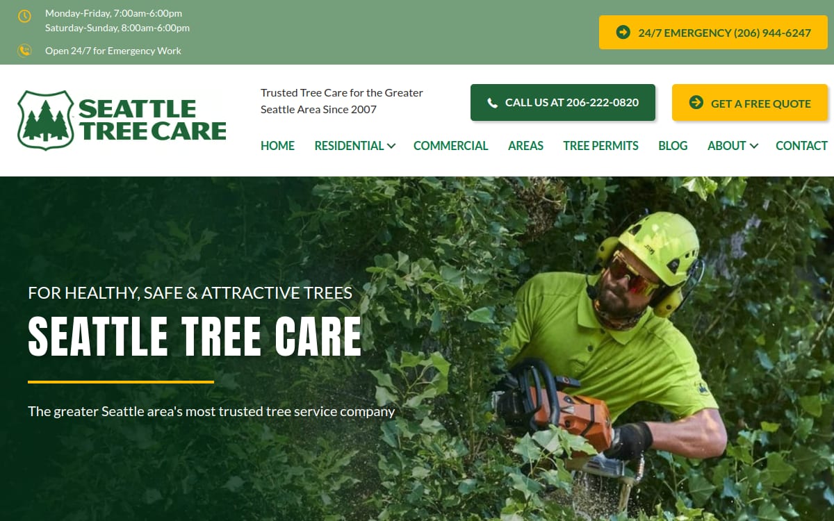 Seattle Tree Care tree service website homepage