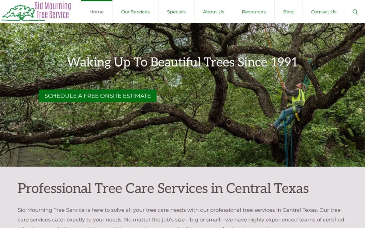 Sid Mourning Tree Service tree service website homepage
