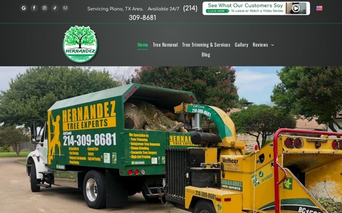 Hernandez Tree Experts tree service website homepage