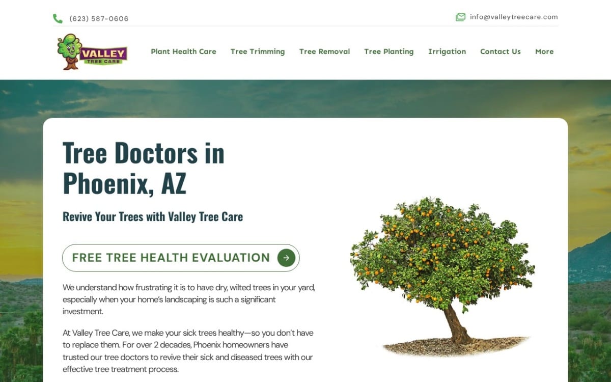 Valley Tree Care tree service website homepage