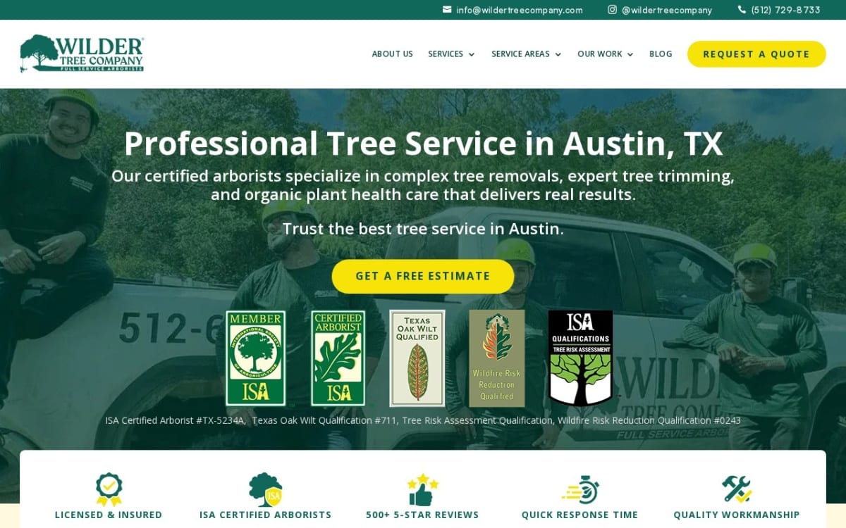 Wilder Tree Company tree service website homepage
