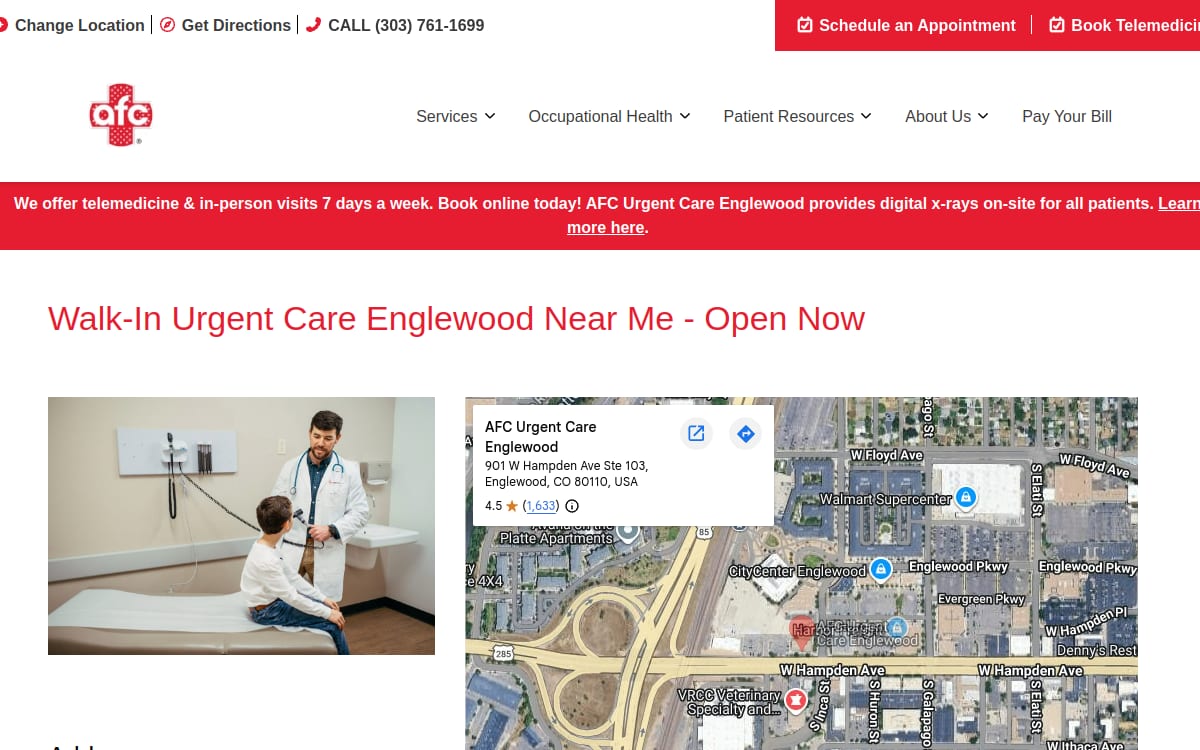 AFC Urgent Care Englewood urgent care clinic website homepage