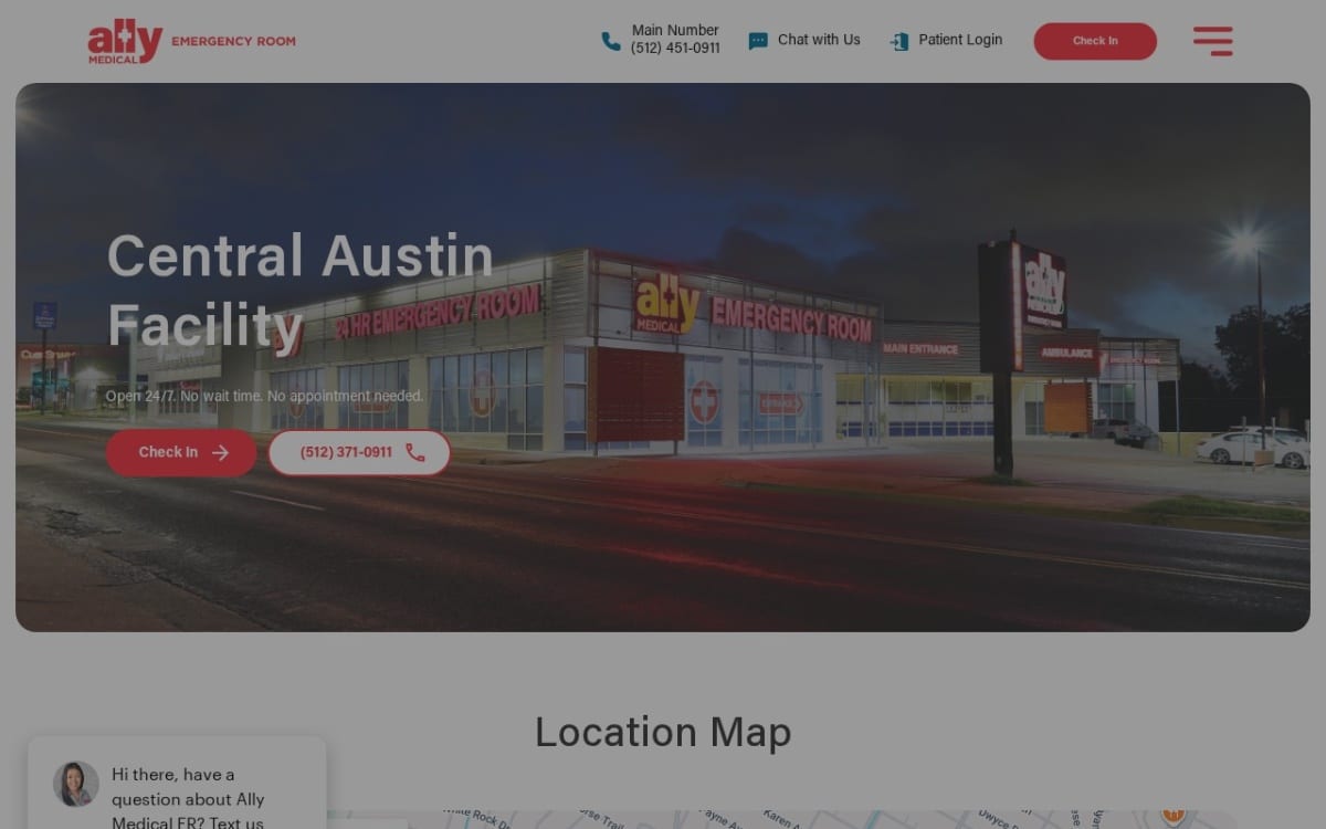 Ally Medical Emergency Room - Central Austin urgent care clinic website homepage