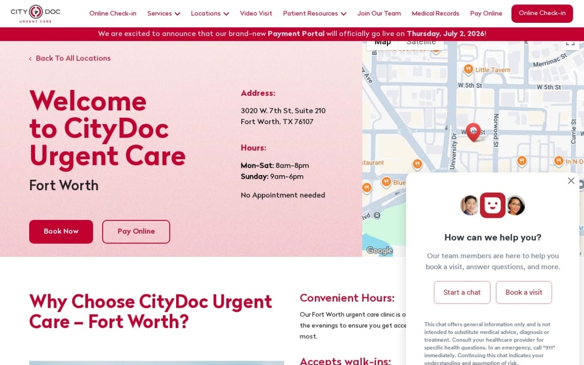 CityDoc Urgent Care urgent care clinic website homepage