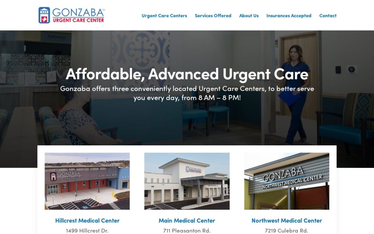 Gonzaba Urgent Care - Northwest Medical Center urgent care clinic website homepage