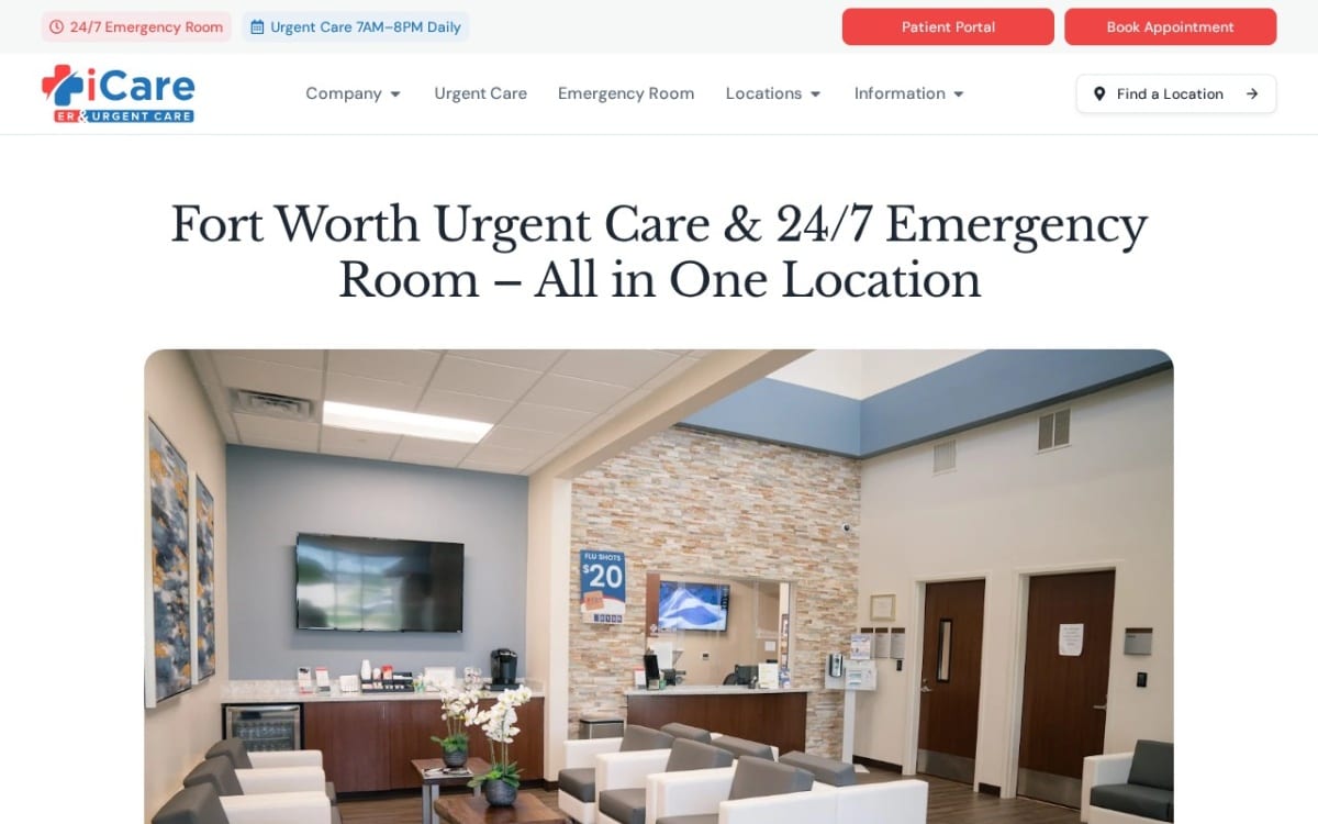 iCare ER & Urgent Care – Fort Worth, TX urgent care clinic website homepage