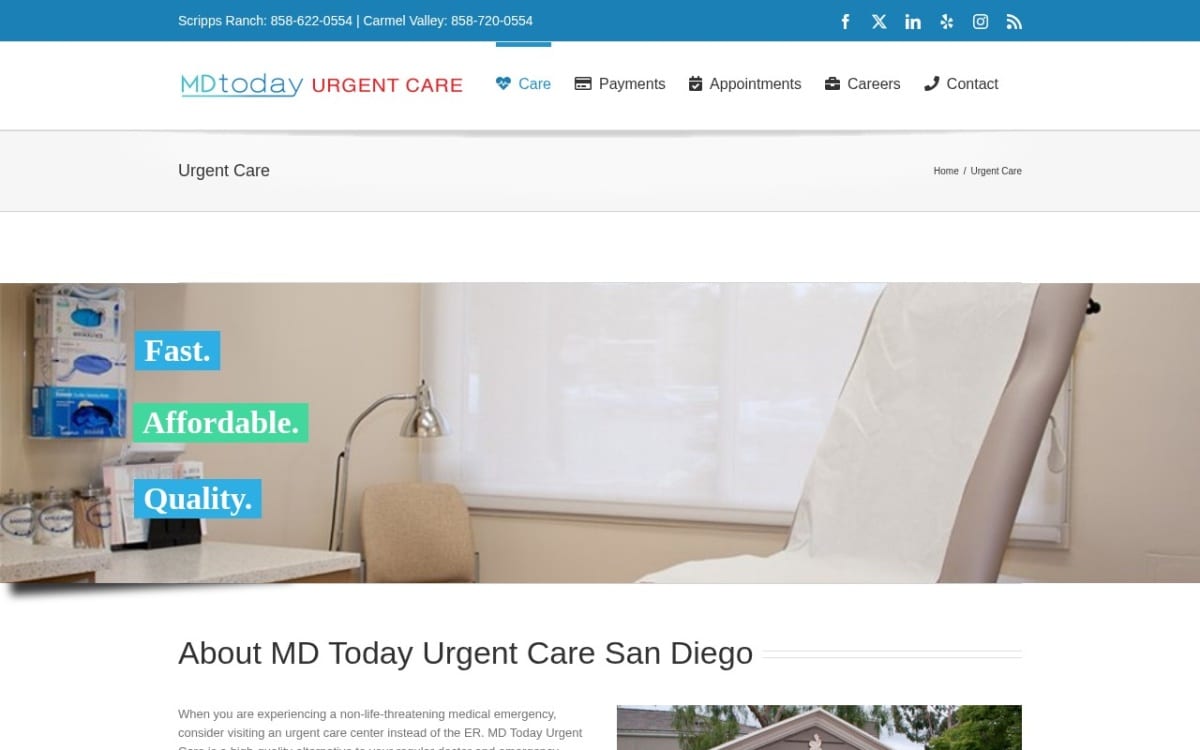 MD Today Urgent Care urgent care clinic website homepage