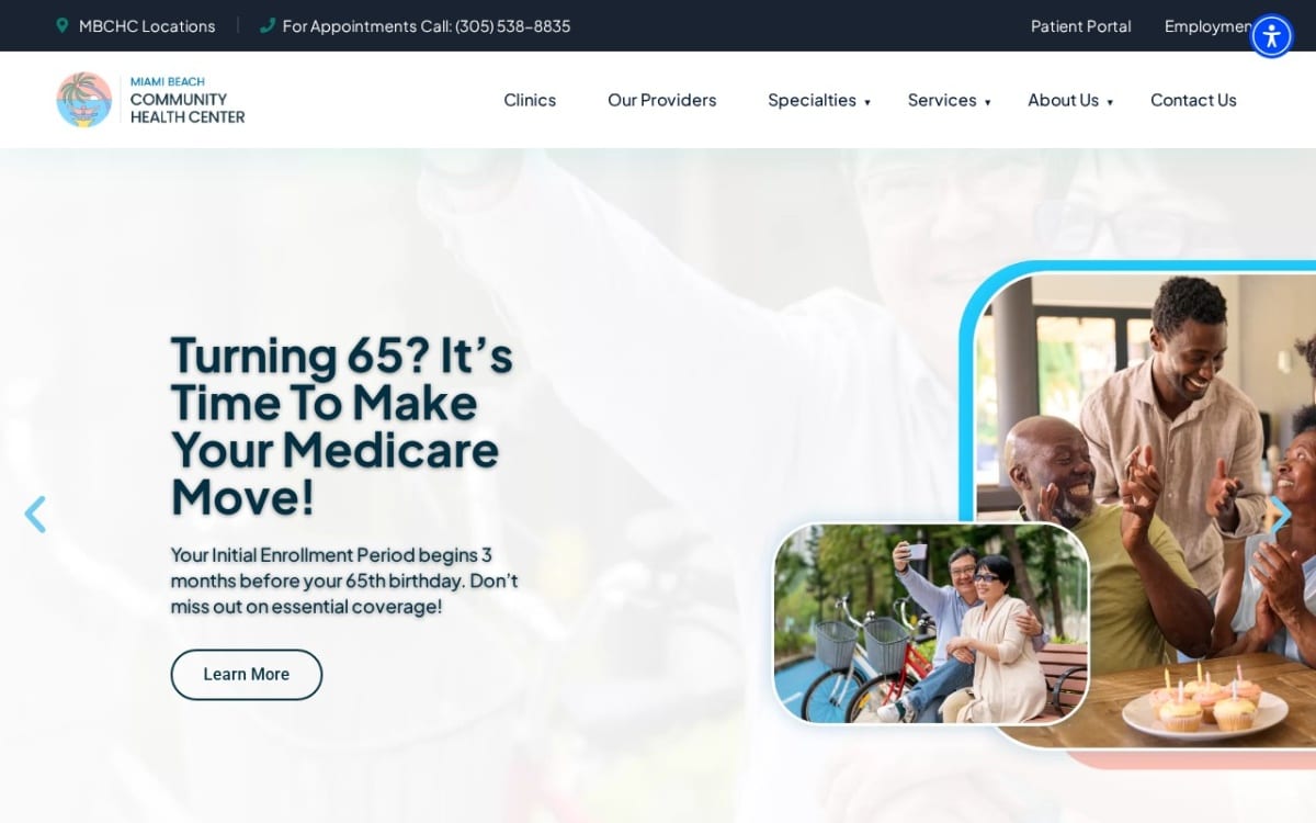 Miami Beach Community Health Center urgent care clinic website homepage