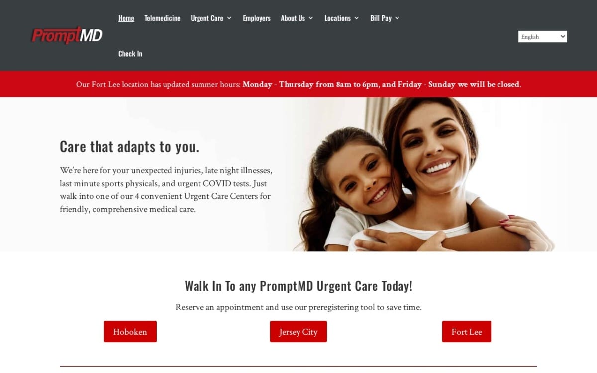 Prompt-MD Urgent Care Center Of Hoboken urgent care clinic website homepage