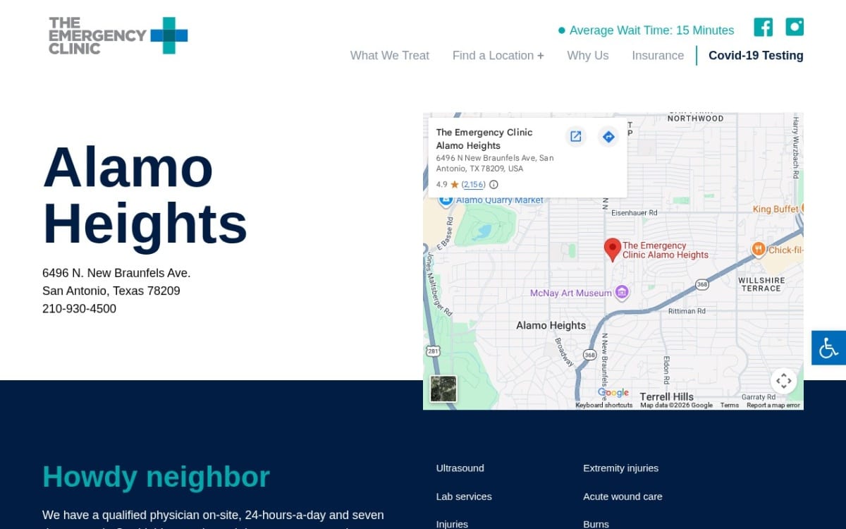 The Emergency Clinic Alamo Heights urgent care clinic website homepage