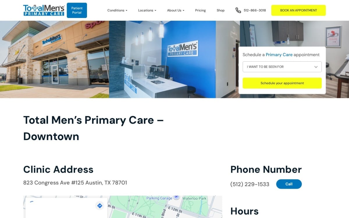 Total Men's Primary Care - Downtown urgent care clinic website homepage