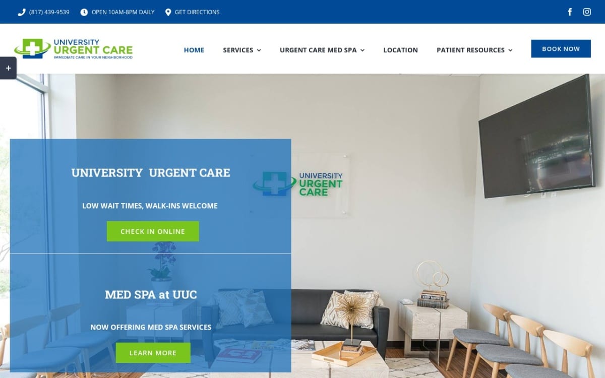 University Urgent Care urgent care clinic website homepage