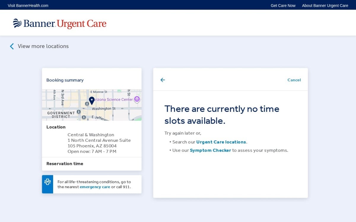 Banner Urgent Care | Phoenix, AZ | Central Ave urgent care clinic website homepage