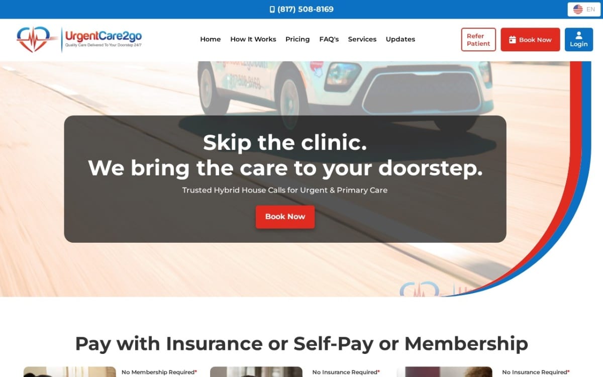 UrgentCare2go - 24/7 Mobile Urgent Care urgent care clinic website homepage