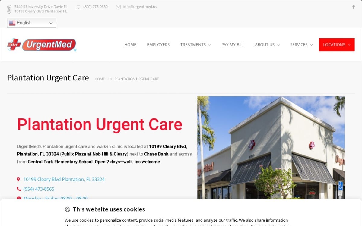 UrgentMed urgent care clinic website homepage