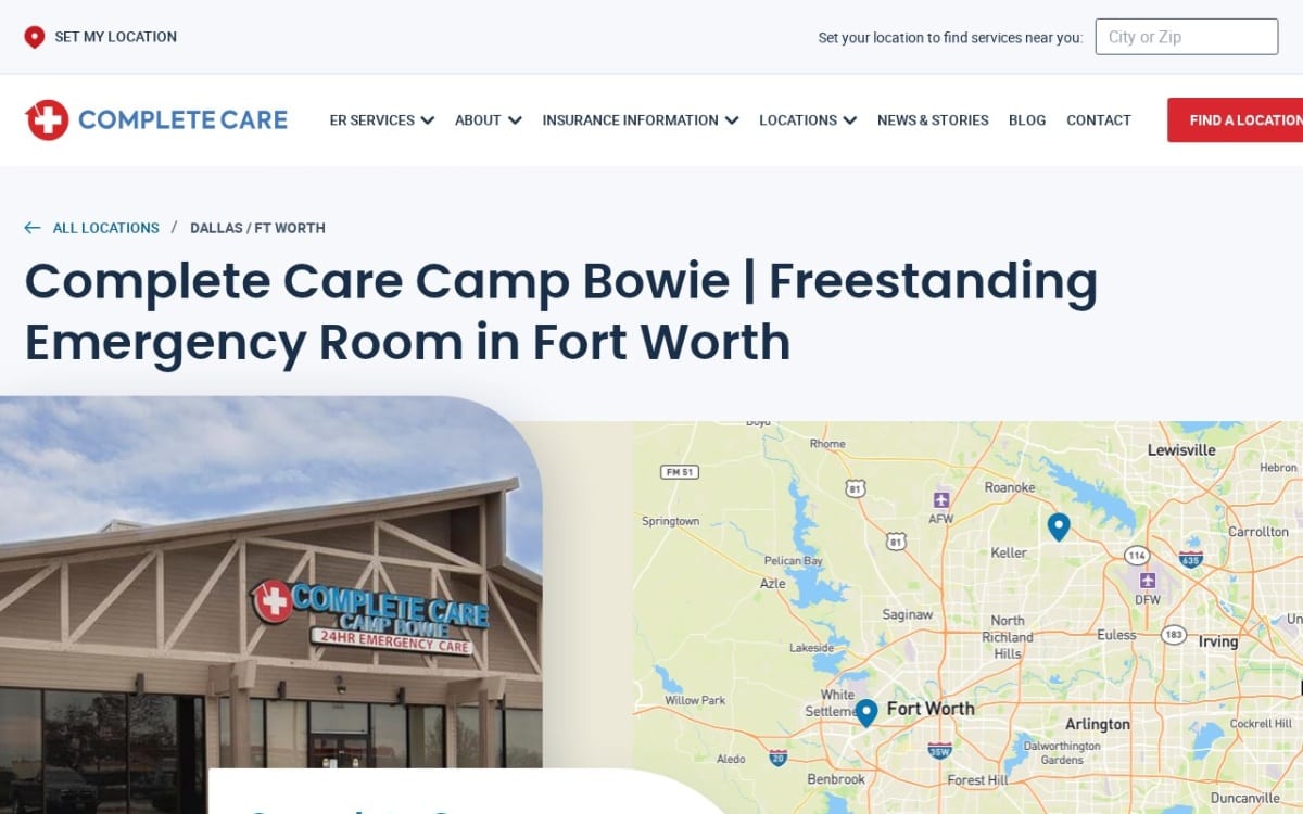 Complete Care Camp Bowie urgent care clinic website homepage