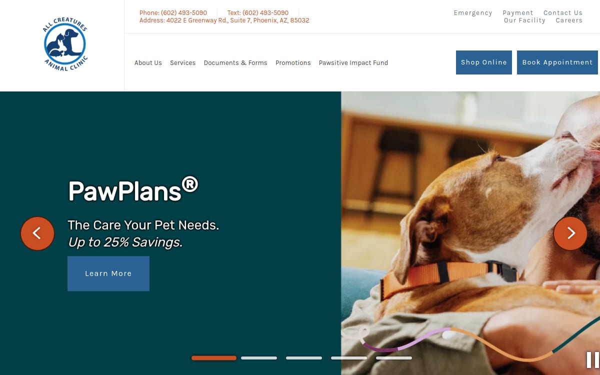All Creatures Animal Clinic veterinarian website homepage