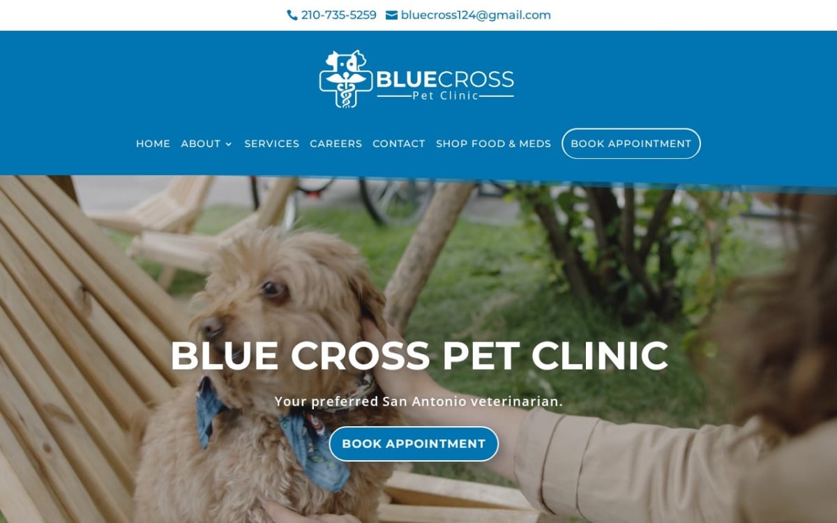Blue Cross Pet Clinic veterinarian website homepage