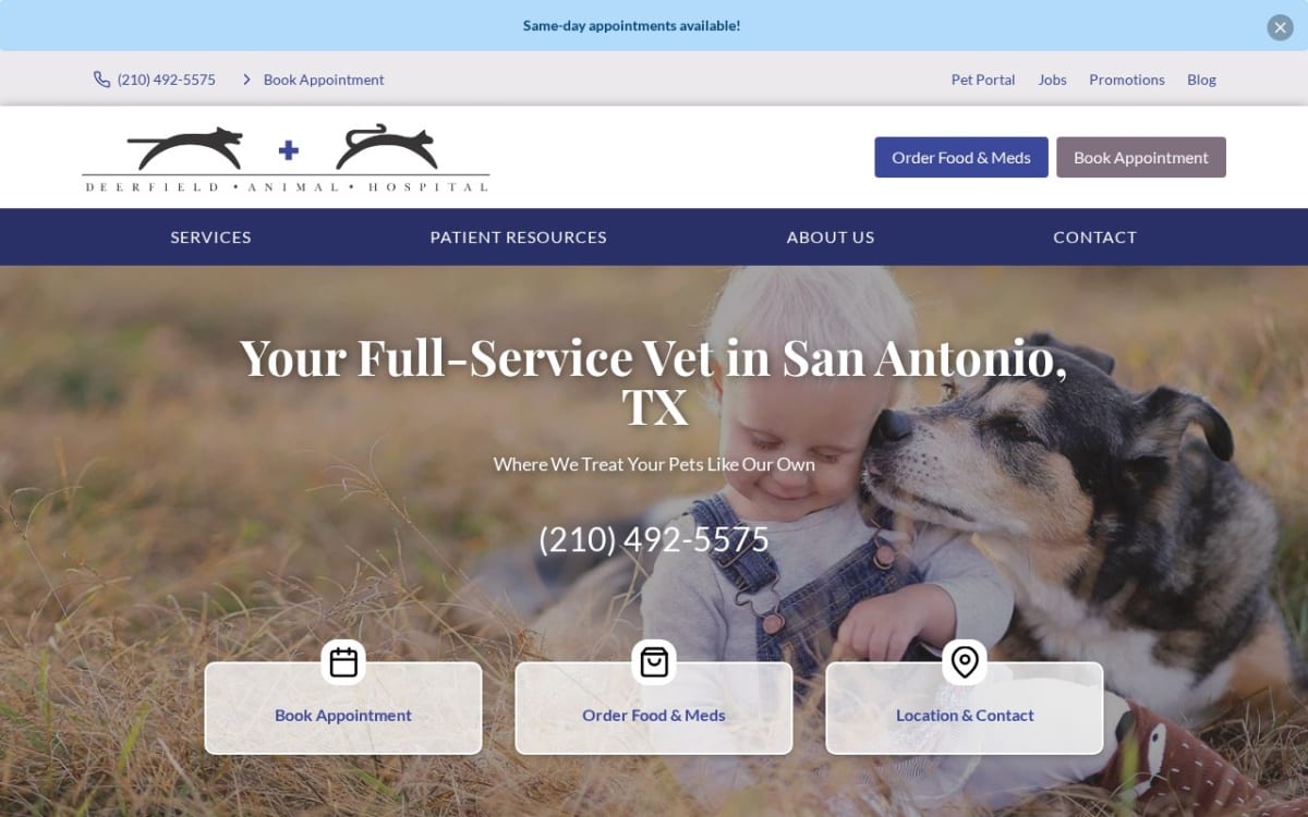 Deerfield Animal Hospital veterinarian website homepage