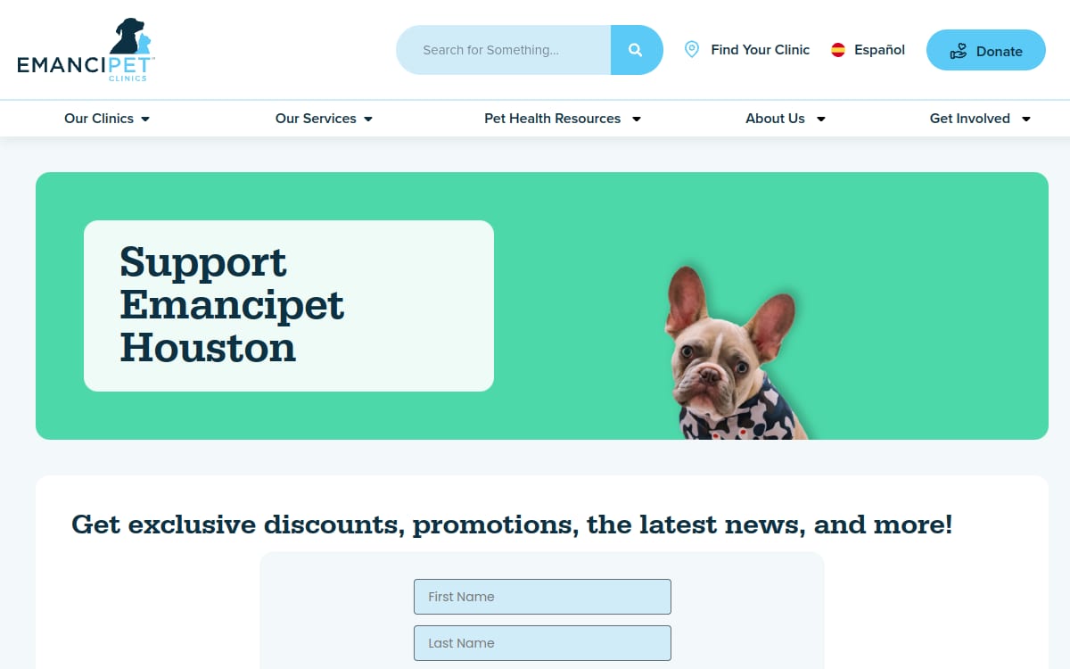 Emancipet veterinarian website homepage