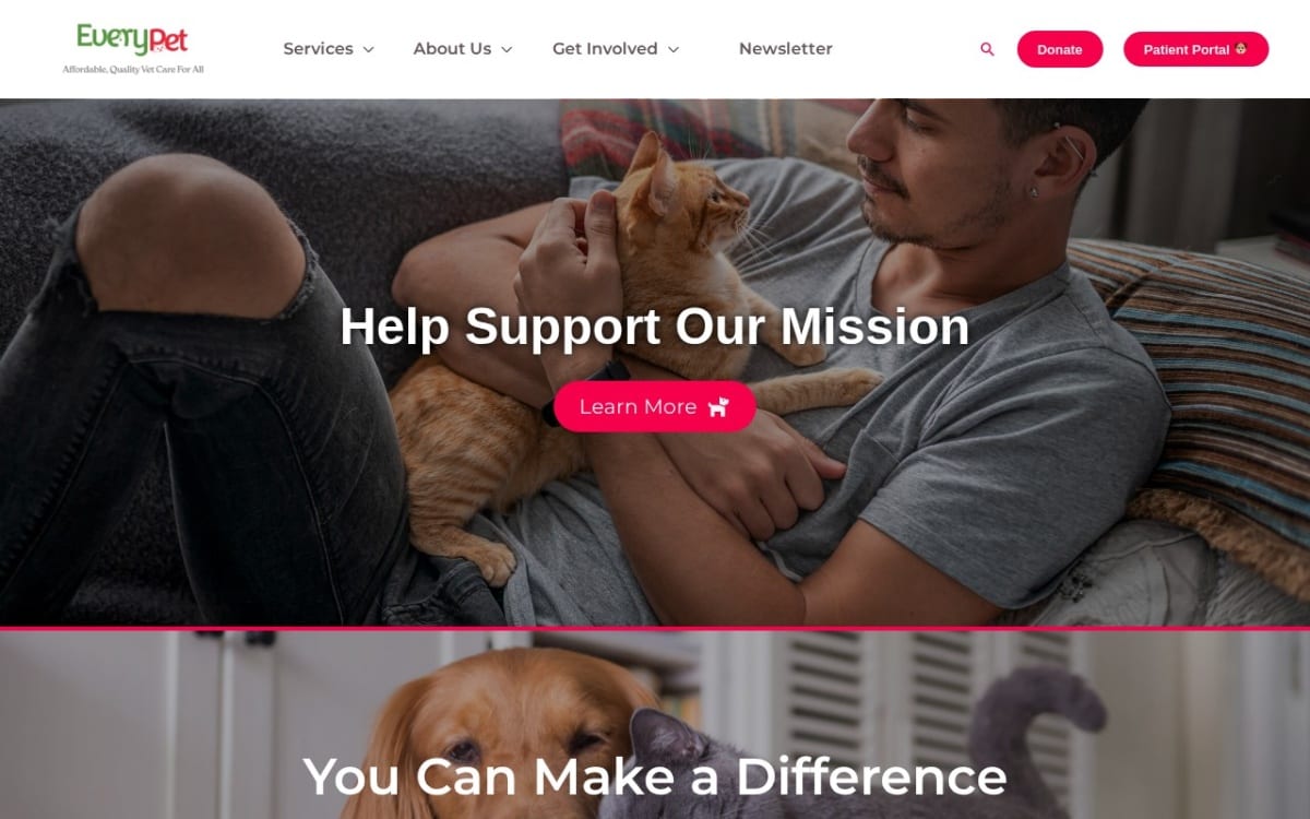 EveryPet veterinarian website homepage