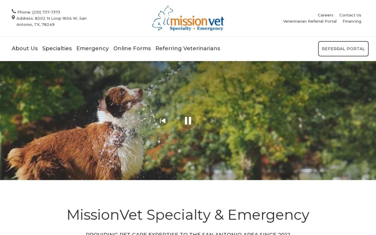 MissionVet Specialty & Emergency veterinarian website homepage