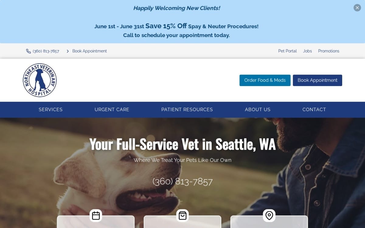 Northeast Veterinary Hospital veterinarian website homepage