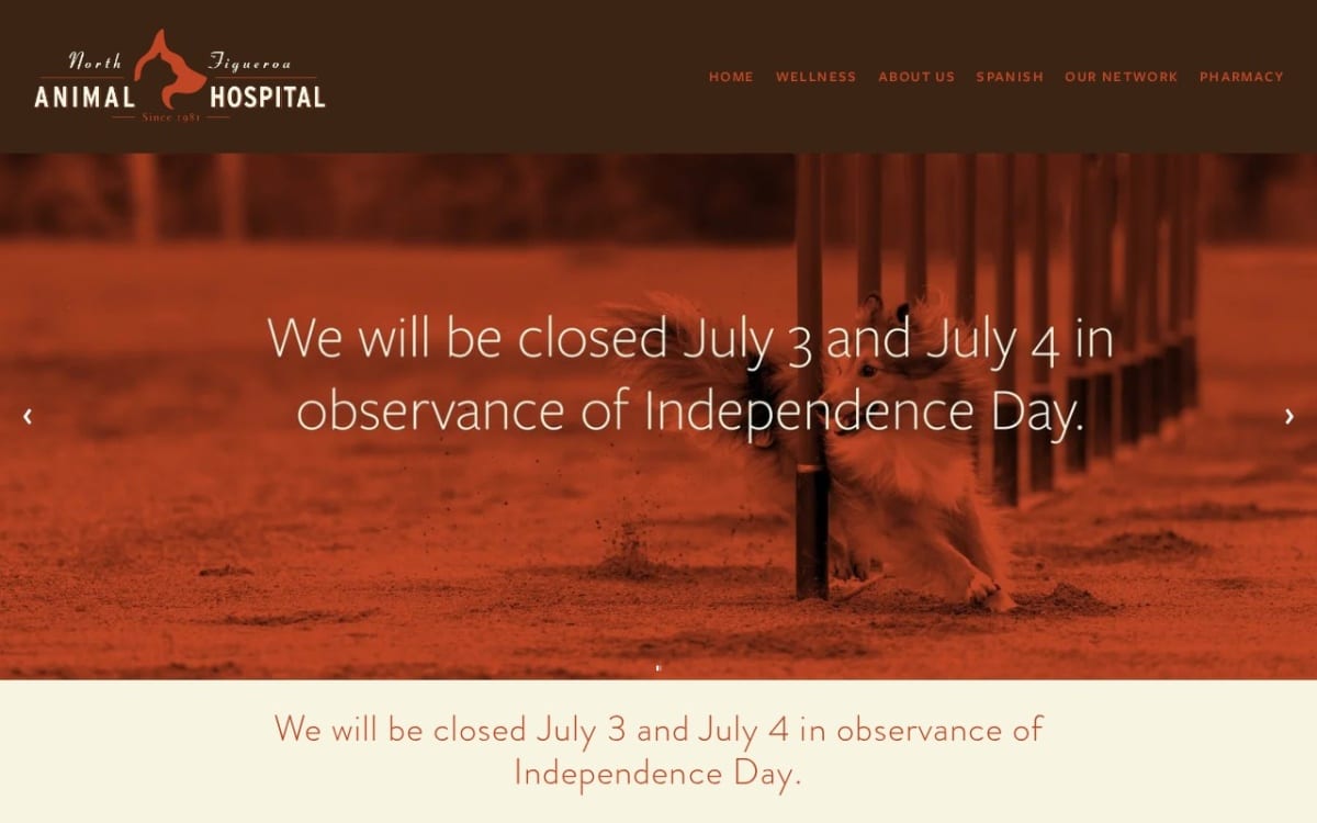 North Figueroa Animal Hospital veterinarian website homepage