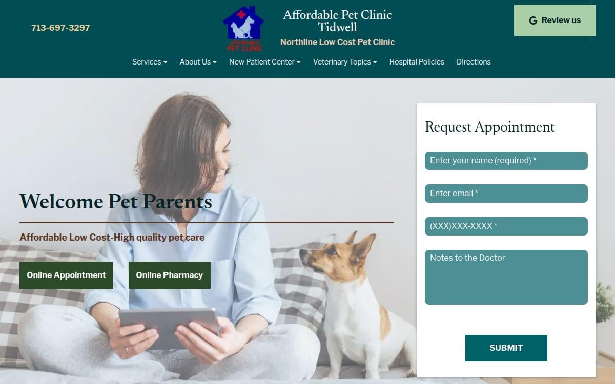 North Line Low Cost - Affordable Pet Clinic Tidwell veterinarian website homepage