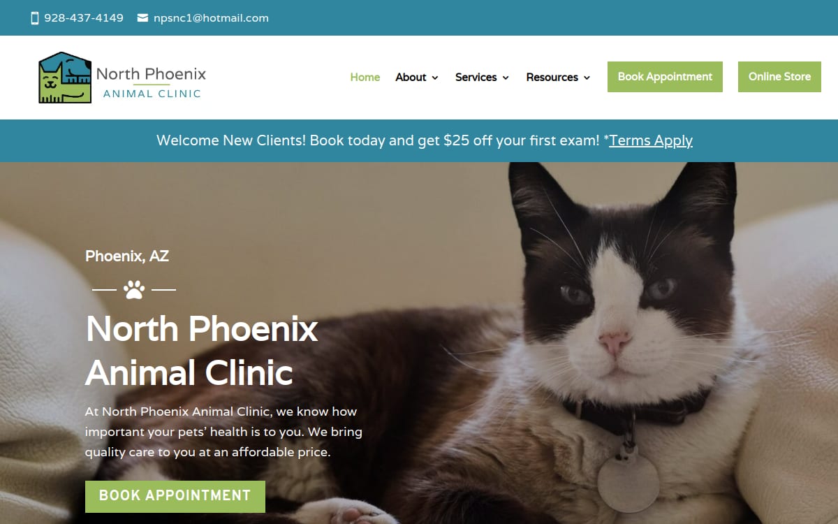 North Phoenix Animal Clinic veterinarian website homepage